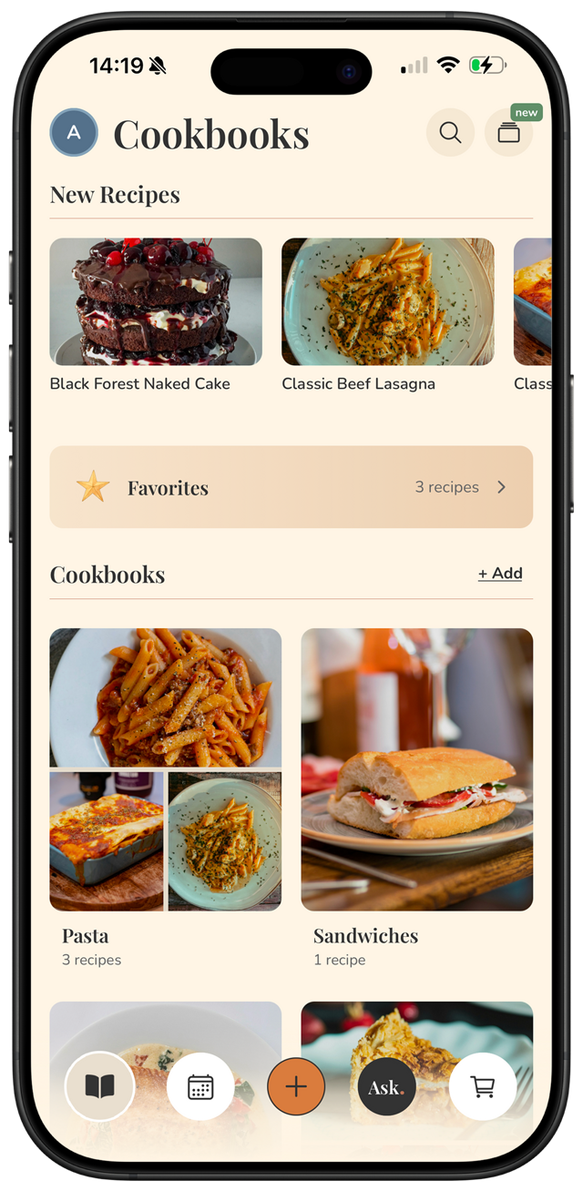 FOODIE Cookbooks screen