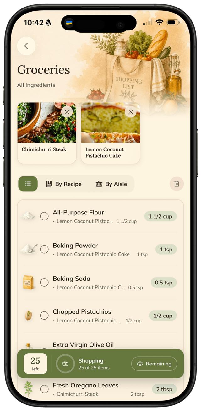 Smart shopping list in FOODIE app