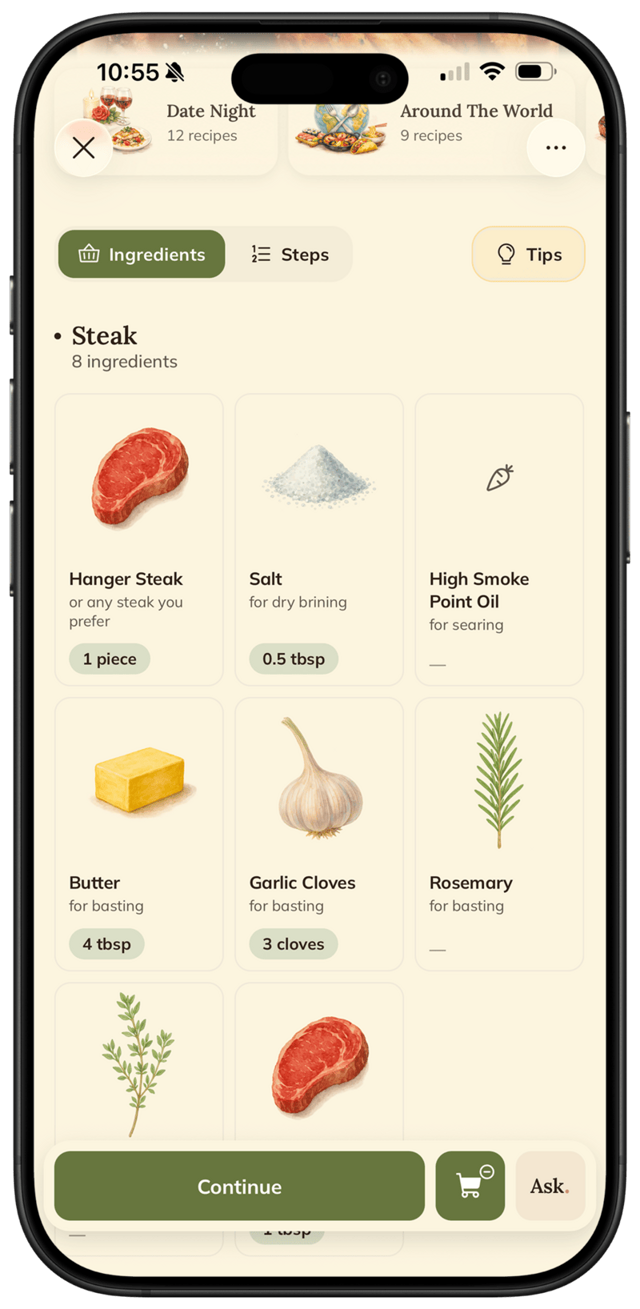 Recipe ingredients screen