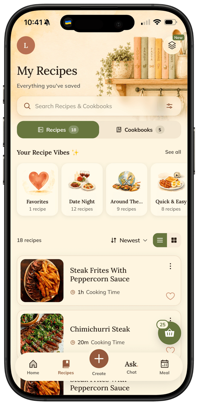 FOODIE app — My Recipes screen