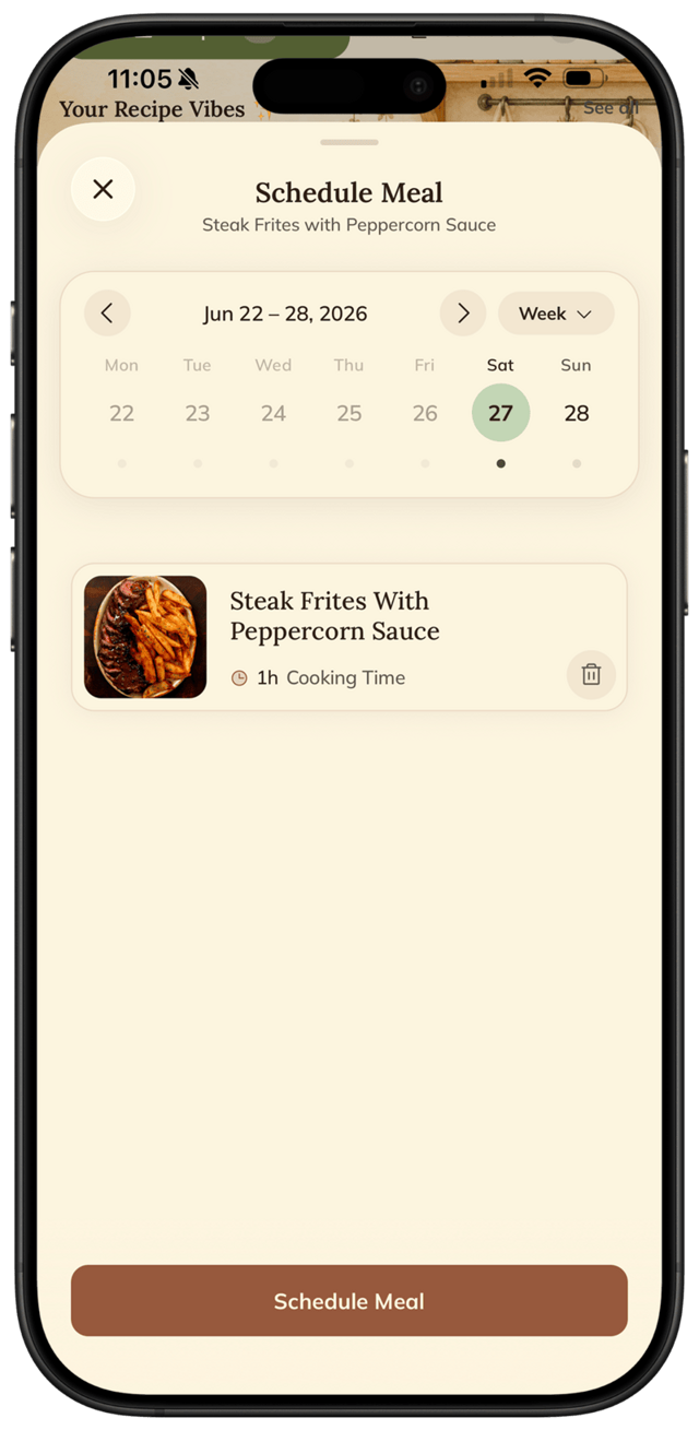Schedule Meal screen in FOODIE app