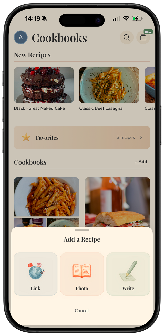 Create recipe screen